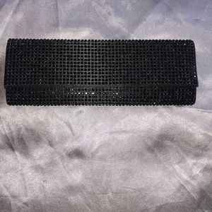 Express Black Satin Clutch With Black Stones
